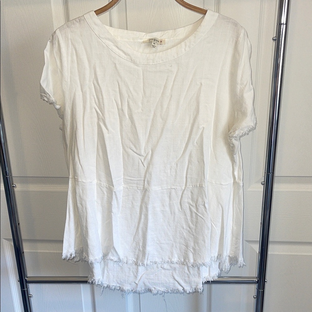 White Frayed Hem Top